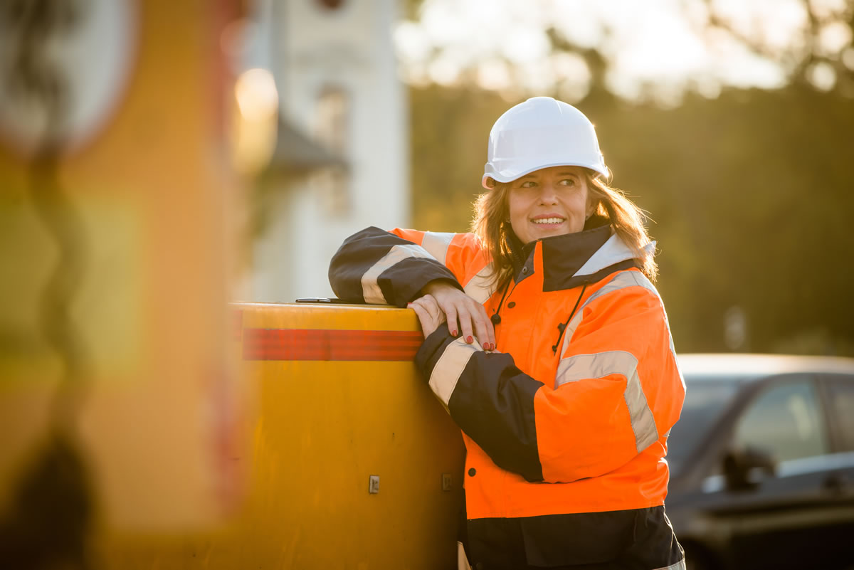 Worker in high visibility clothing and hard hat